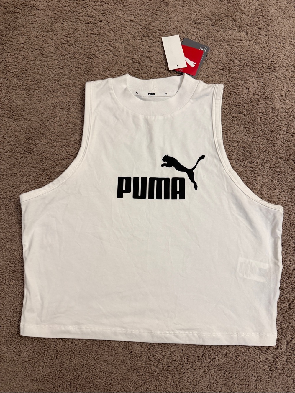 Puma High Neck Tank Women size XL White Sleeveless Cropped Top Workout Shirt